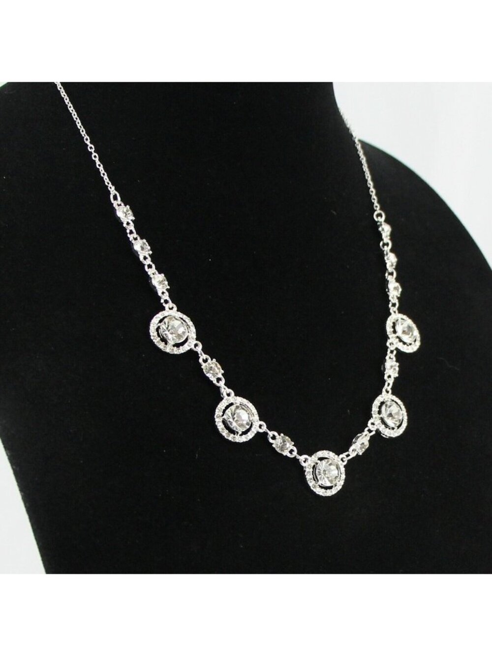 Occasion Necklace with Rhinestones Silver-tone Adjustable